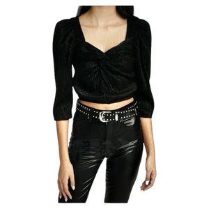 IRO Dollie Metallic Puff Sleeve Top in Black